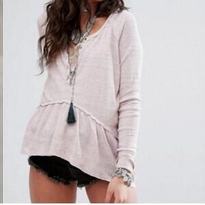 We The Free Coastline Pink Thermal Henley Peplum Top PS